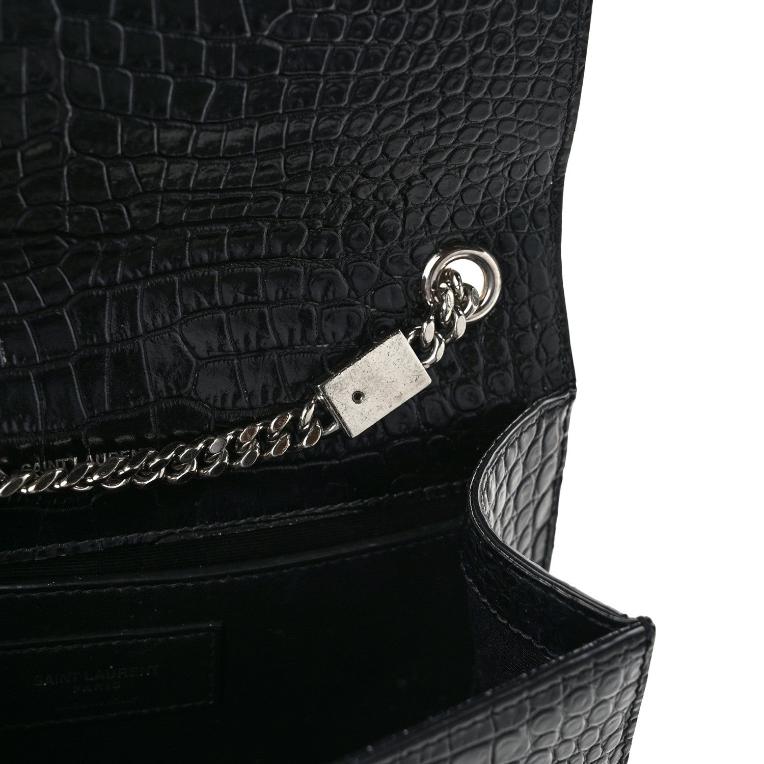 Saint Laurent SAINT LAURENT Calfskin Crocodile Embossed Small Classic Monogram Kate Tassel Satchel Black 10 of 12