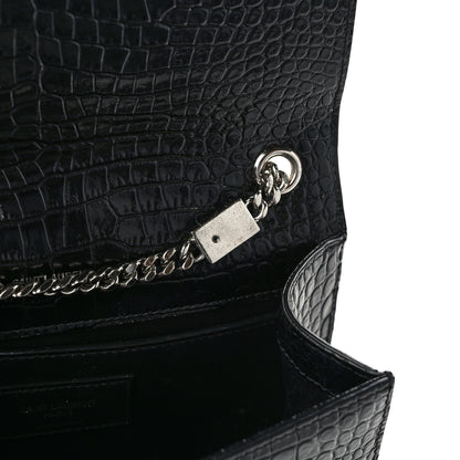 Saint Laurent SAINT LAURENT Calfskin Crocodile Embossed Small Classic Monogram Kate Tassel Satchel Black 10 of 12