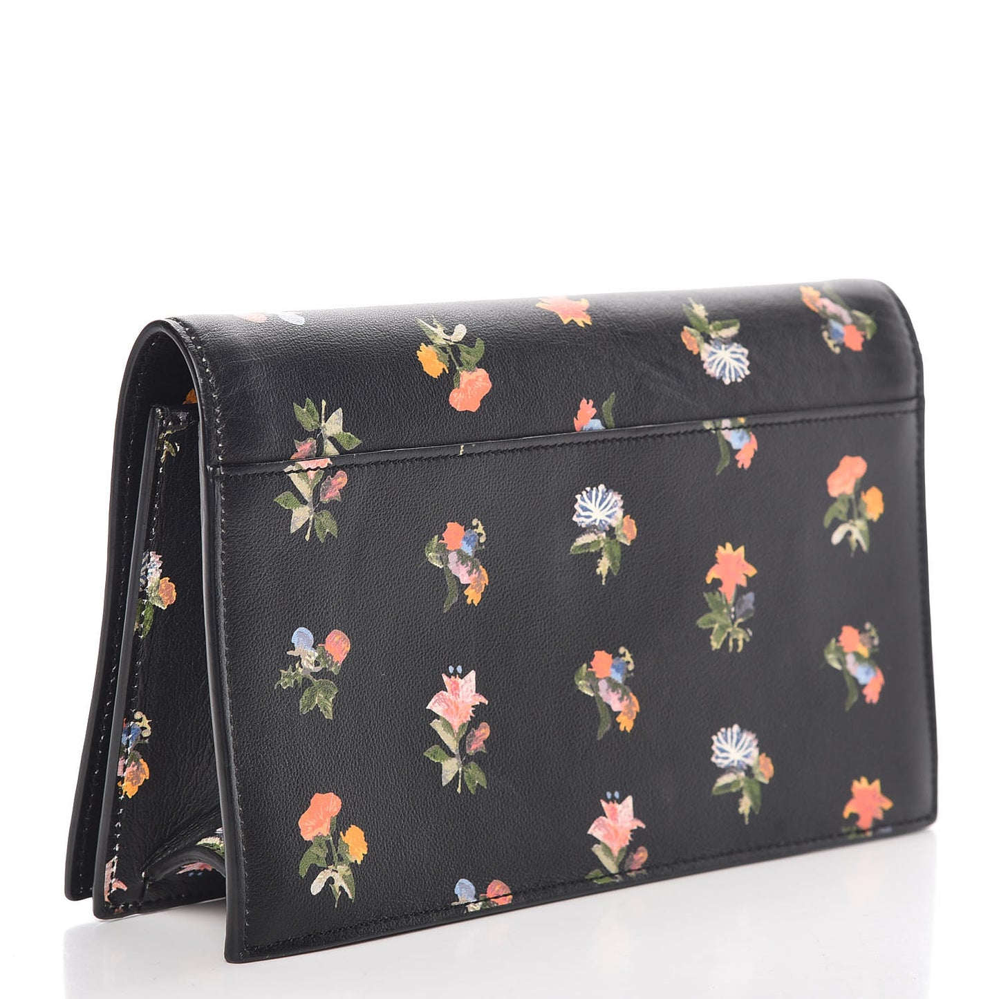 Calfskin Prairie Flower Printed Small Monogram Clutch Black Multicolor