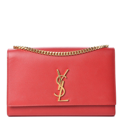 Saint Laurent Grain De Poudre Medium Monogram Kate Satchel Red 1 of 13