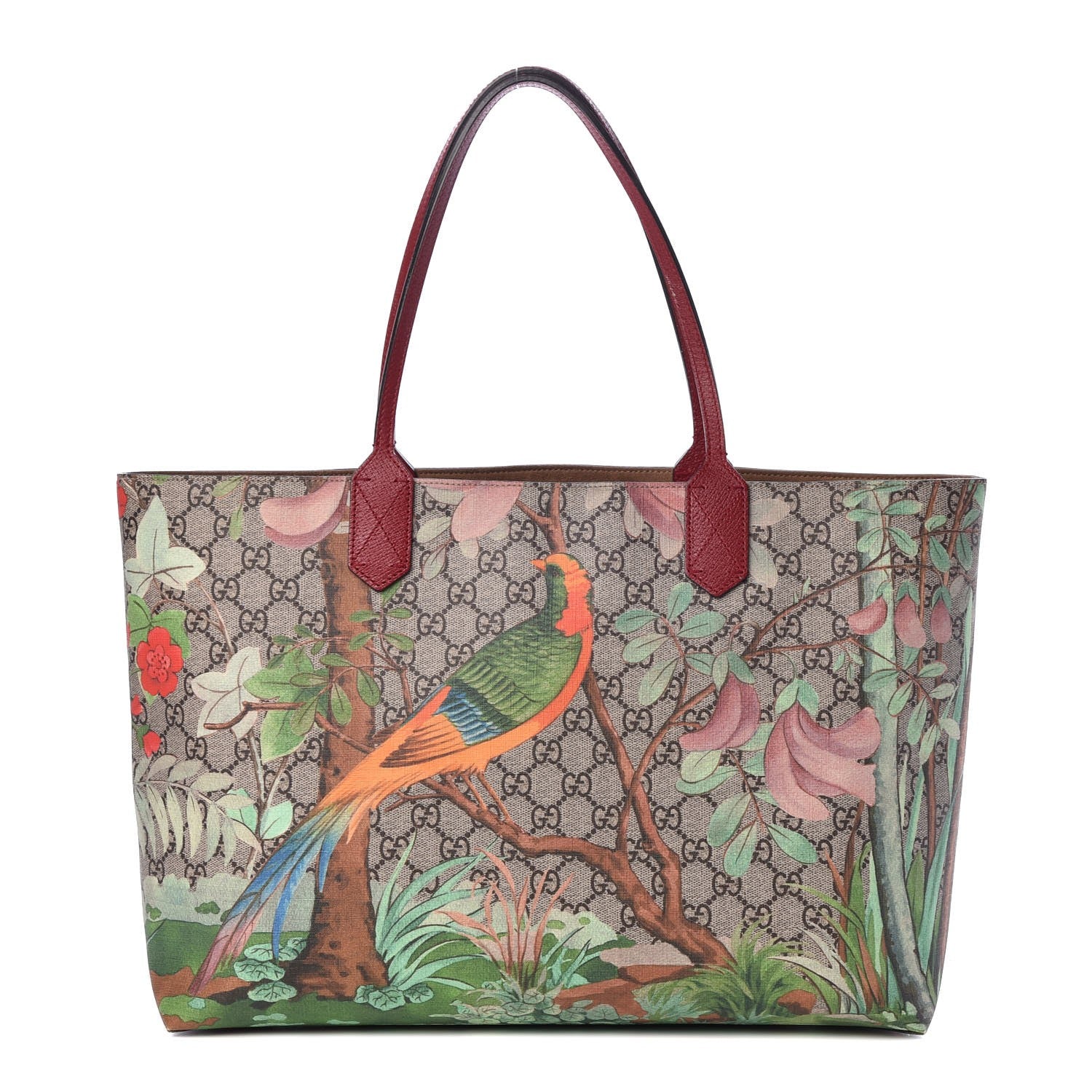 Gucci GG Supreme Monogram Tian Medium Shopping Tote Beige Multicolor Red 1 of 14