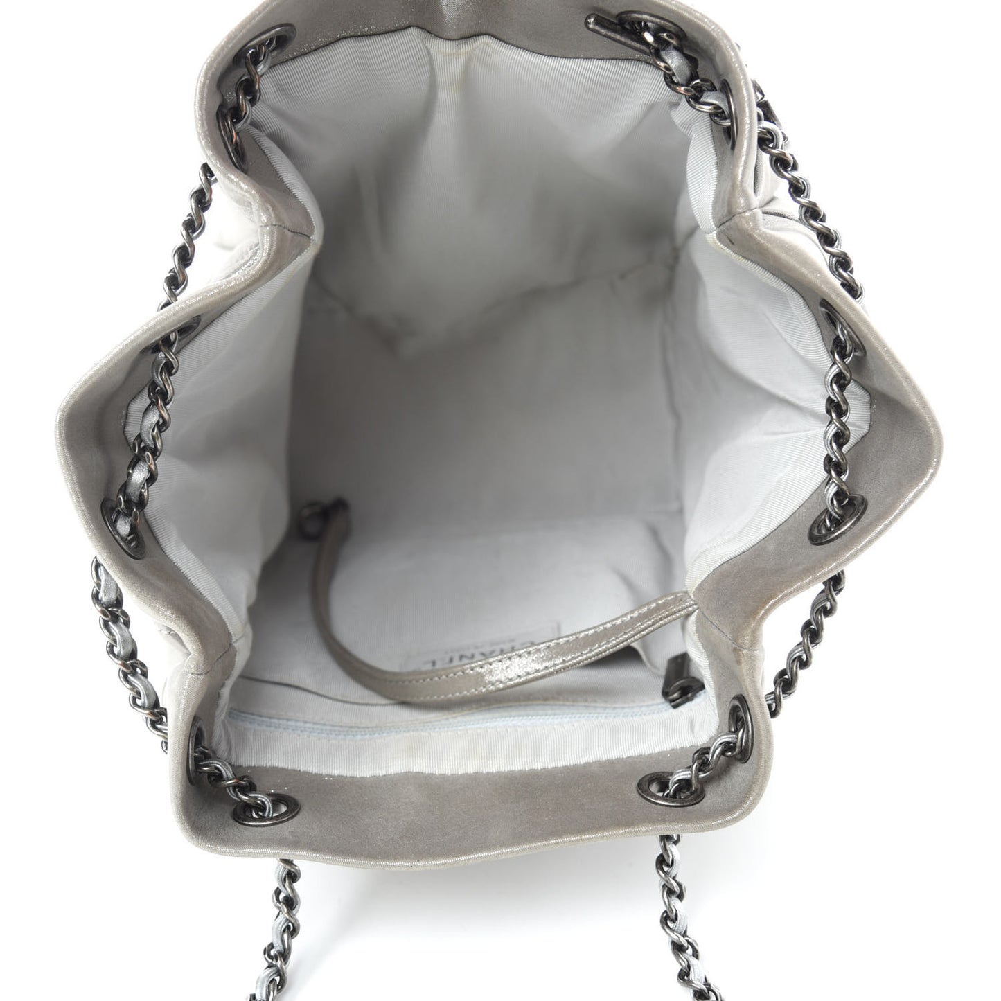 Iridescent Calfskin Chevron Small Urban Spirit Drawstring Bag Silver