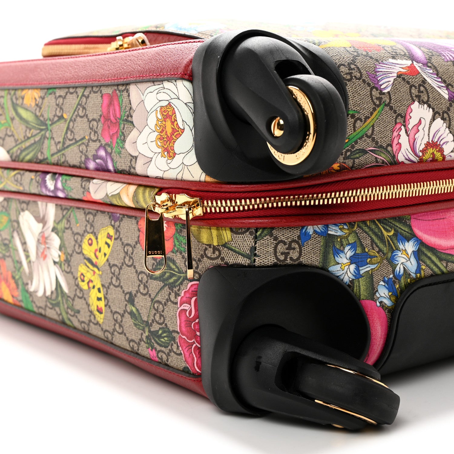 Gucci GG Supreme Monogram Tian Carry On Trolley Beige Multicolor Hibiscus Red 9 of 10