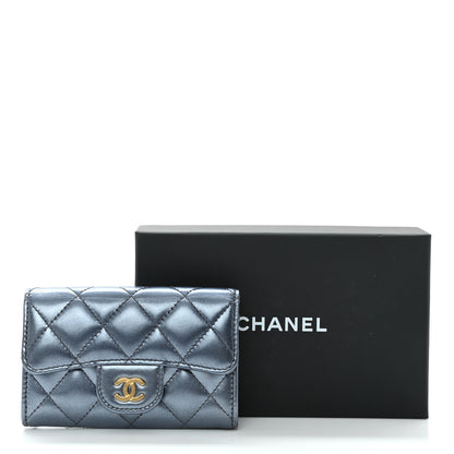 Chanel Metallic Lambskin Quilted Flap Card Holder Wallet Dark Blue 11 of 11