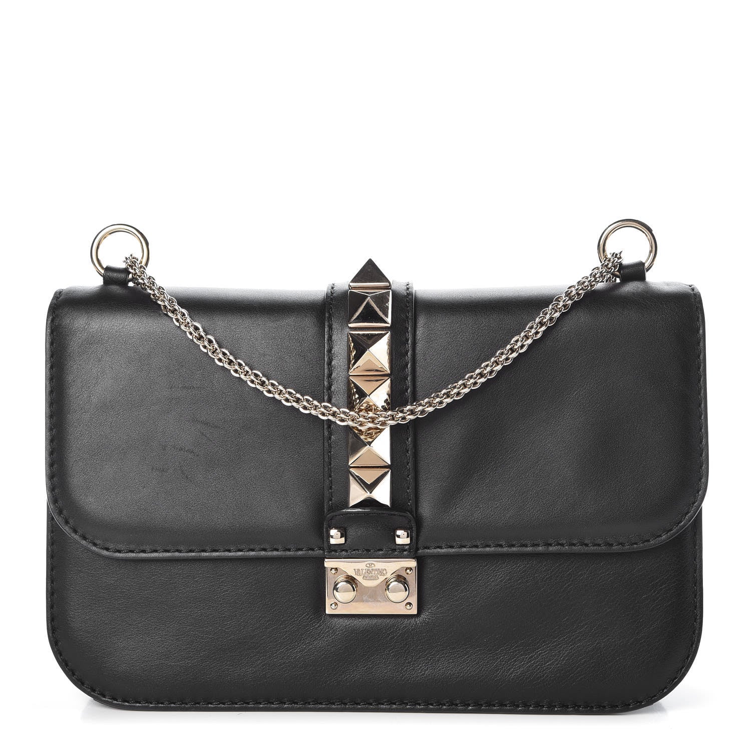 Valentino Garavani Vitello Medium Glam Lock Rockstud Flap Black 1 of 6