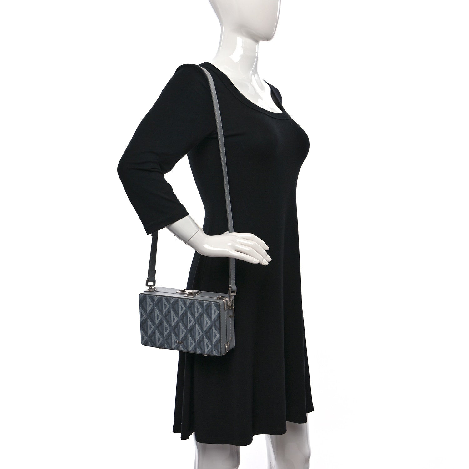 Christian Dior Coated Canvas CD Diamond Lock Mini Case Gray