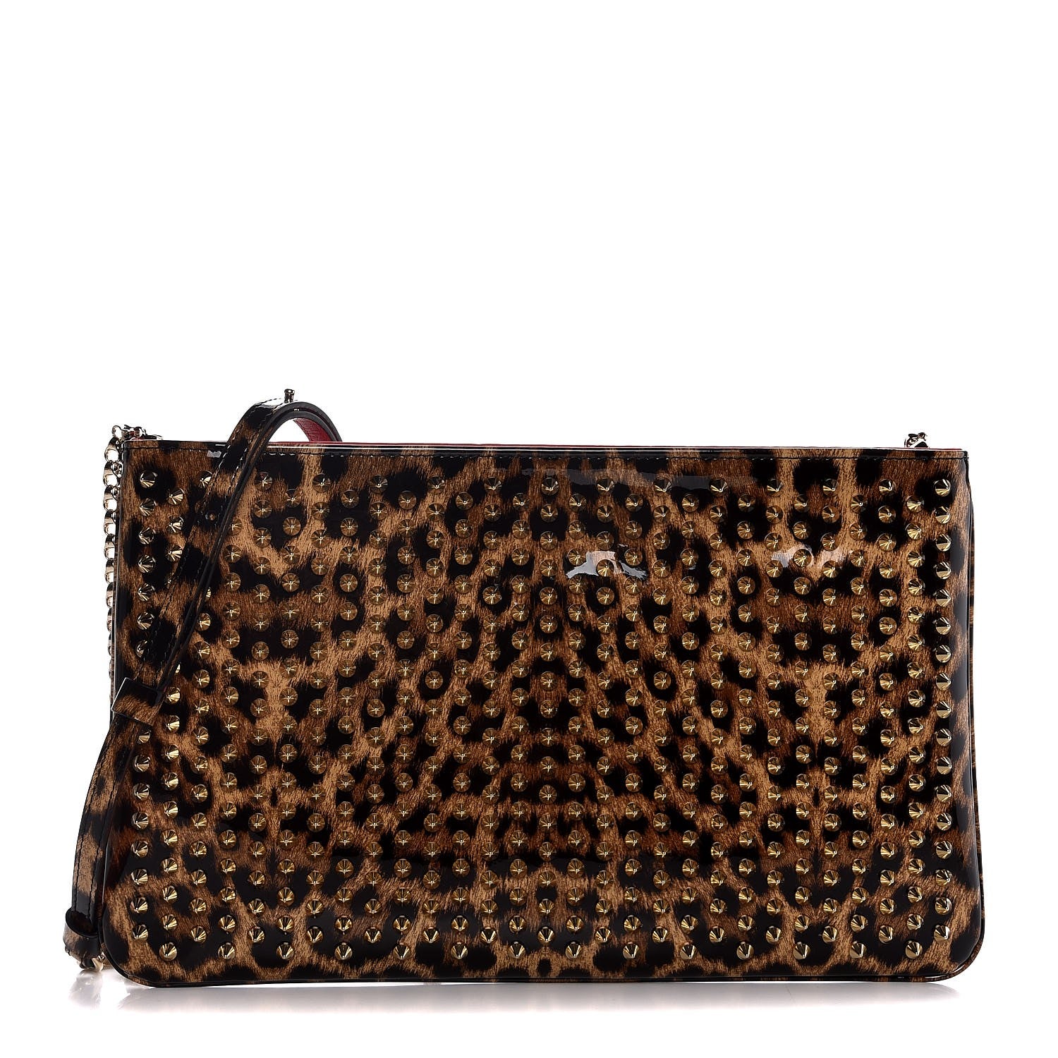 Christian Louboutin Patent Leopard Print Loubiposh Spiked Crossbody Clutch 1 of 8
