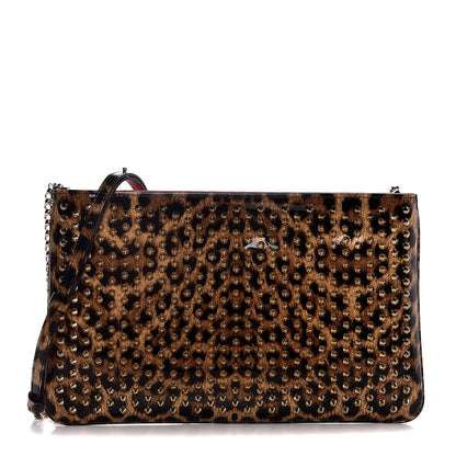 Christian Louboutin Patent Leopard Print Loubiposh Spiked Crossbody Clutch 1 of 8