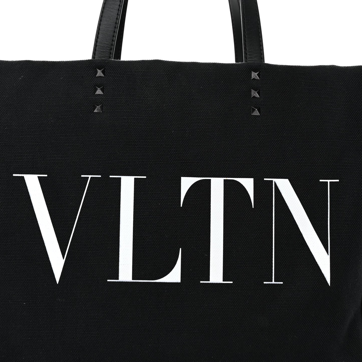 Canvas Calfskin VLTN Print Small Rockstud Tote Black
