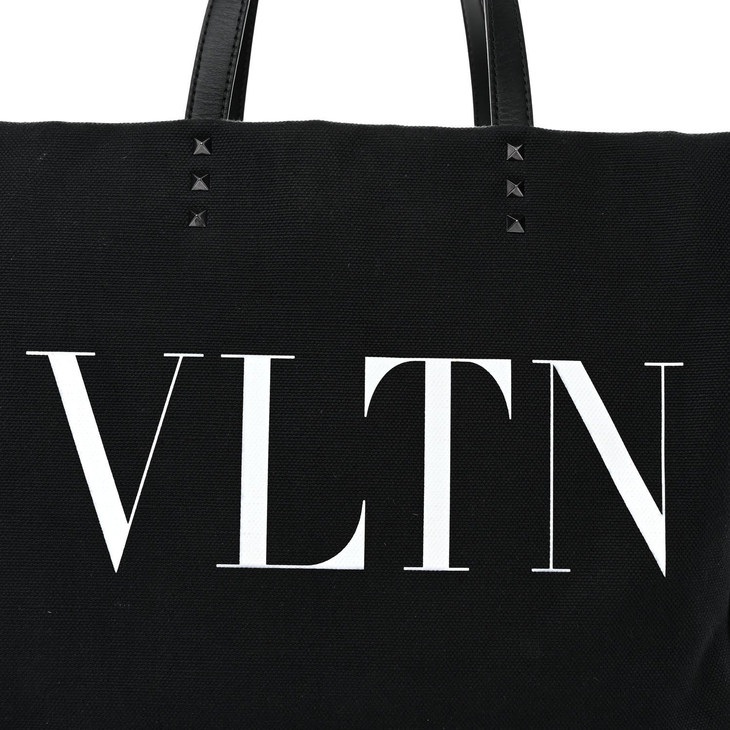 Valentino Garavani Canvas Calfskin VLTN Print Small Rockstud Tote Black 7 of 10