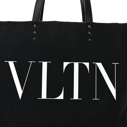 Valentino Garavani Canvas Calfskin VLTN Print Small Rockstud Tote Black 7 of 10