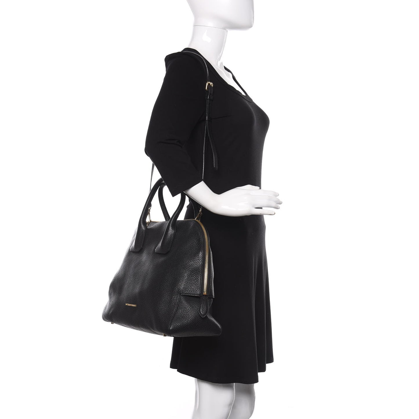 London Grainy Calfskin Medium Greenwood Bowling Bag Black