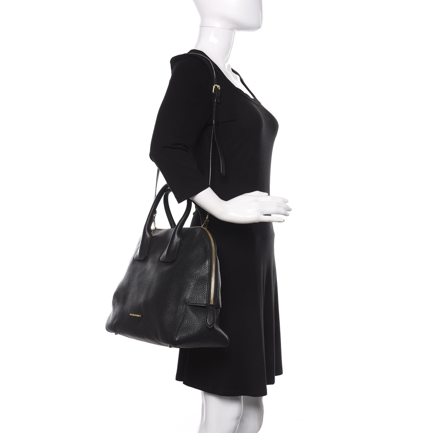 Burberry London Grainy Calfskin Medium Greenwood Bowling Bag Black 2 of 10