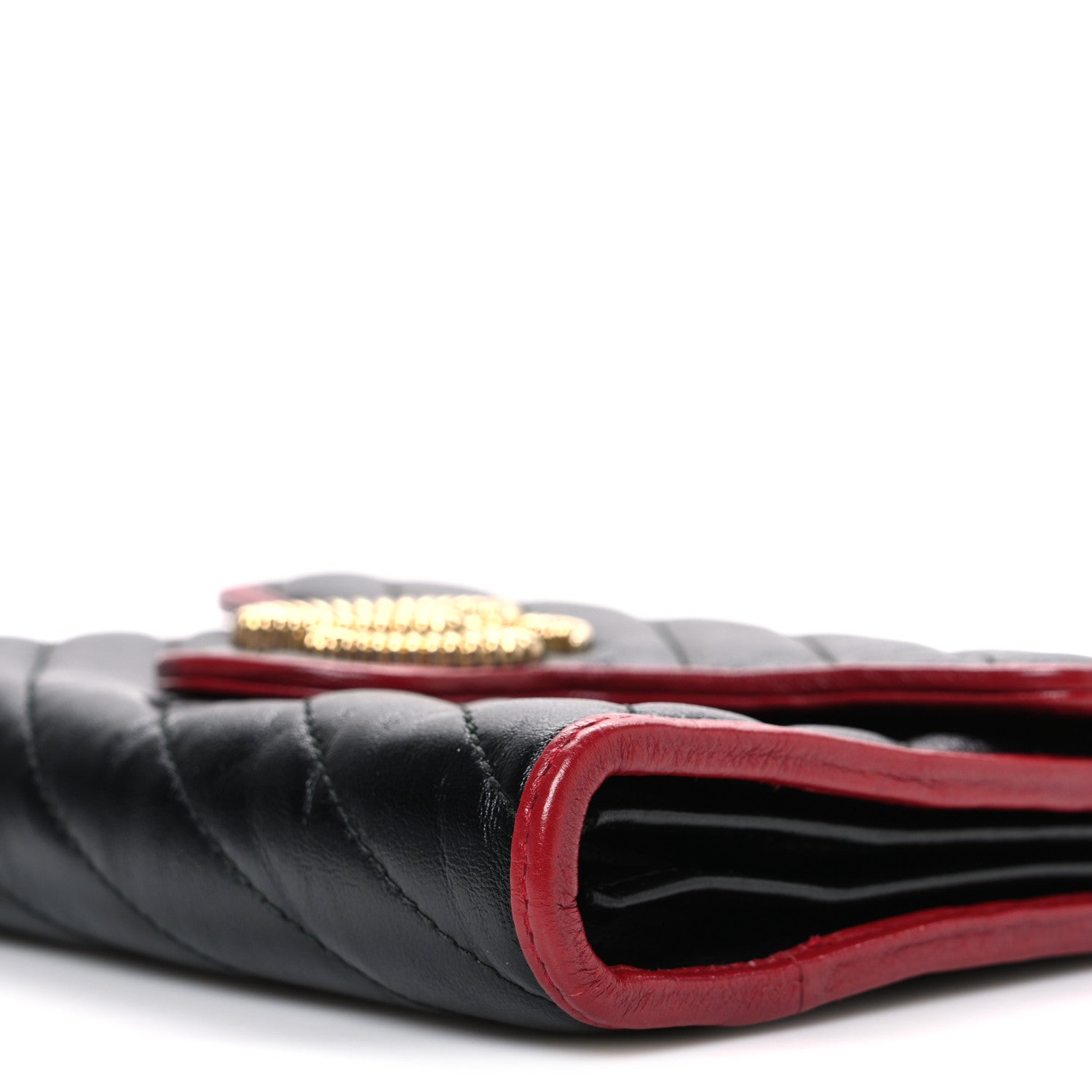 Gucci Vintage Effect Calfskin Matelasse Diagonal Torchon GG Marmont Chain Wallet Black Romantic Cherry 10 of 10