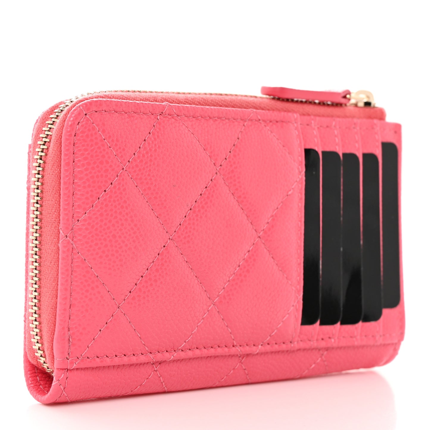 Caviar Quilted CC Zip Around Card Holder Rose