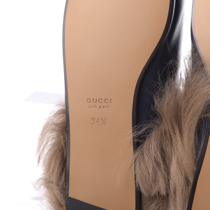 Gucci Malaga Kid Fur Womens Princetown Slippers 34.5 Blue Agata 8 of 9