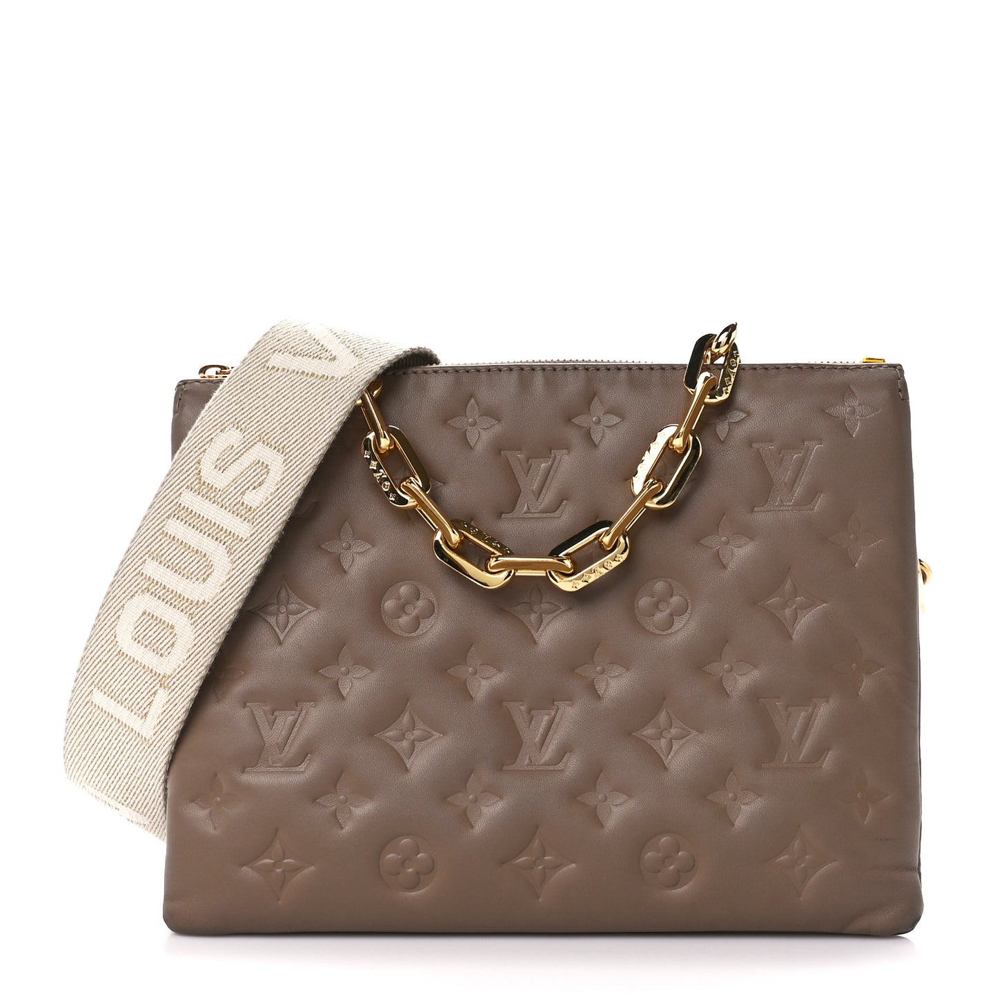 Lambskin Embossed Monogram Coussin PM Taupe