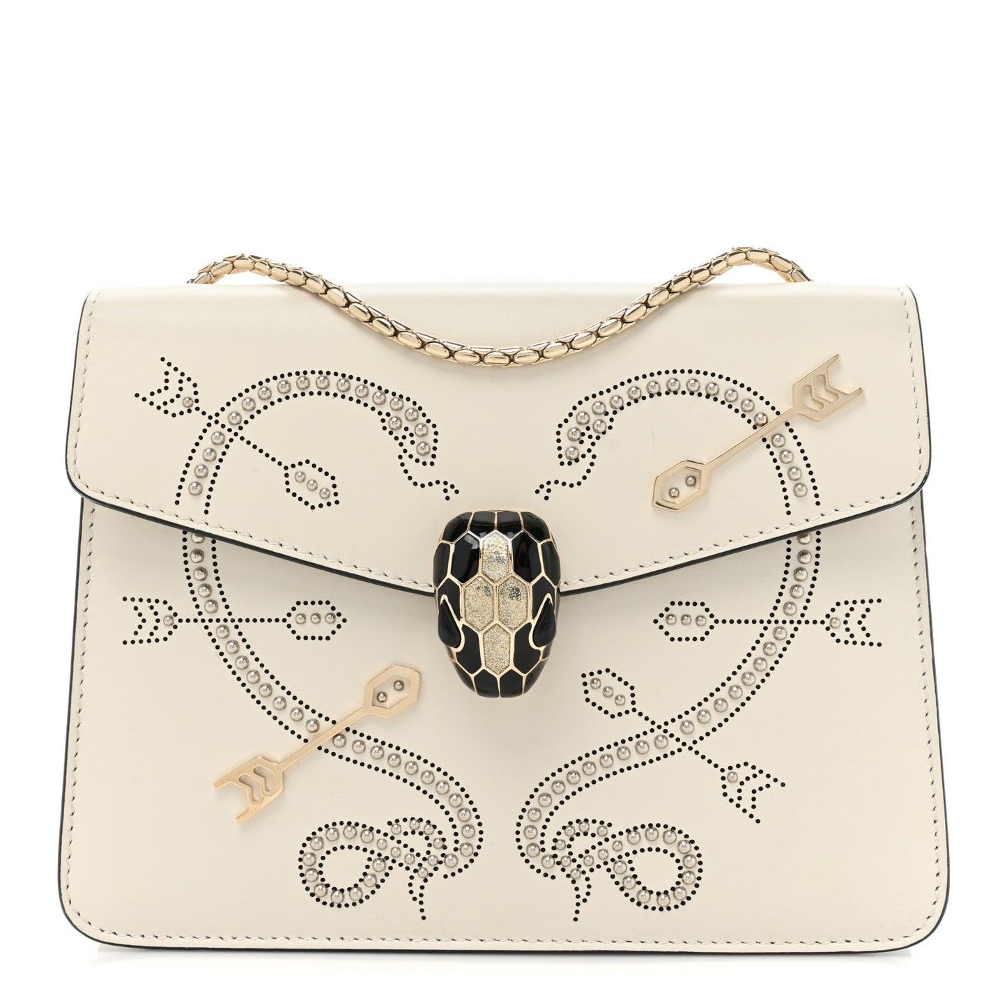 Calfskin Studded Serpenti In Love Forever Crossbody Bag White