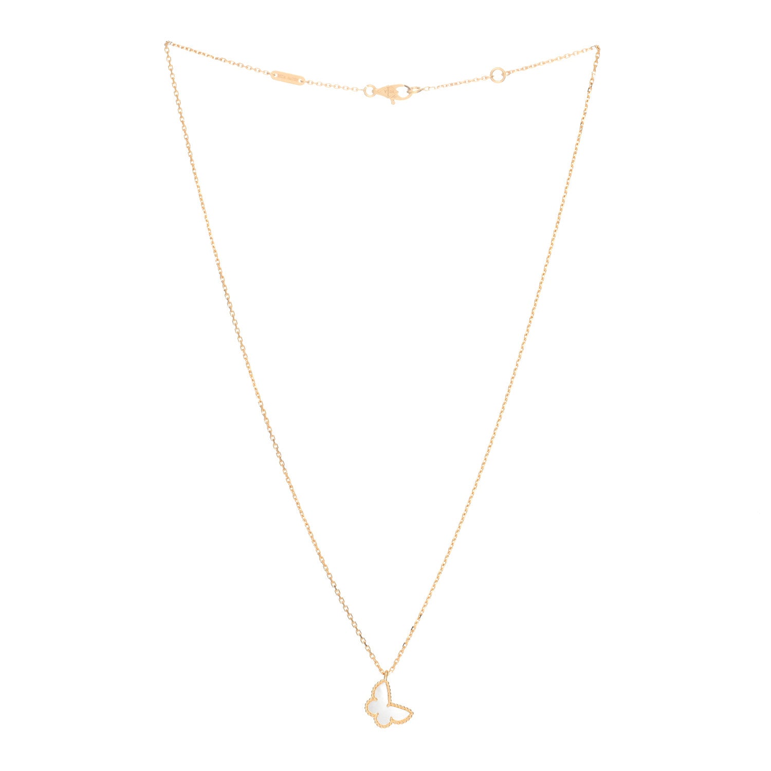 Van Cleef & Arpels 18K Yellow Gold Mother of Pearl Sweet Alhambra Butterfly Pendant Necklace 2 of 4