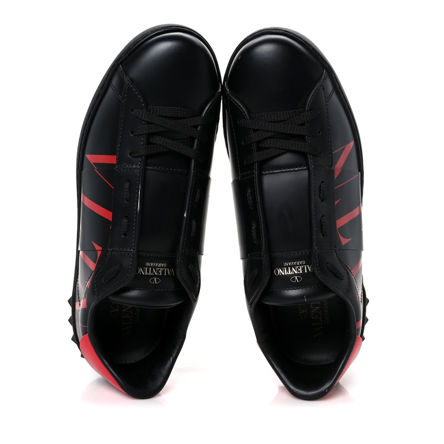 Calfskin Mens Rockstud VLTN Open Sneakers 41 Black Red