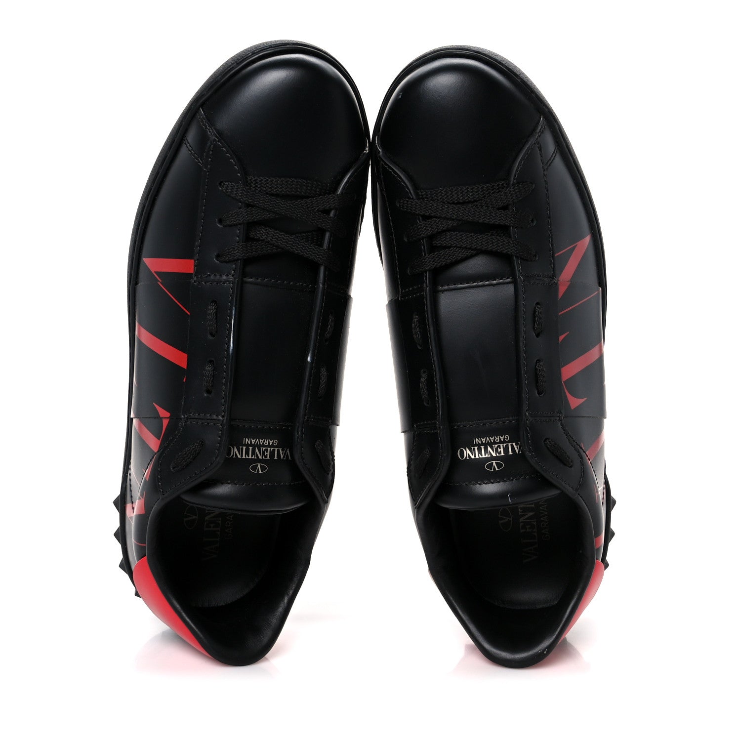 Valentino Garavani Calfskin Mens Rockstud VLTN Open Sneakers 41 Black Red 2 of 9