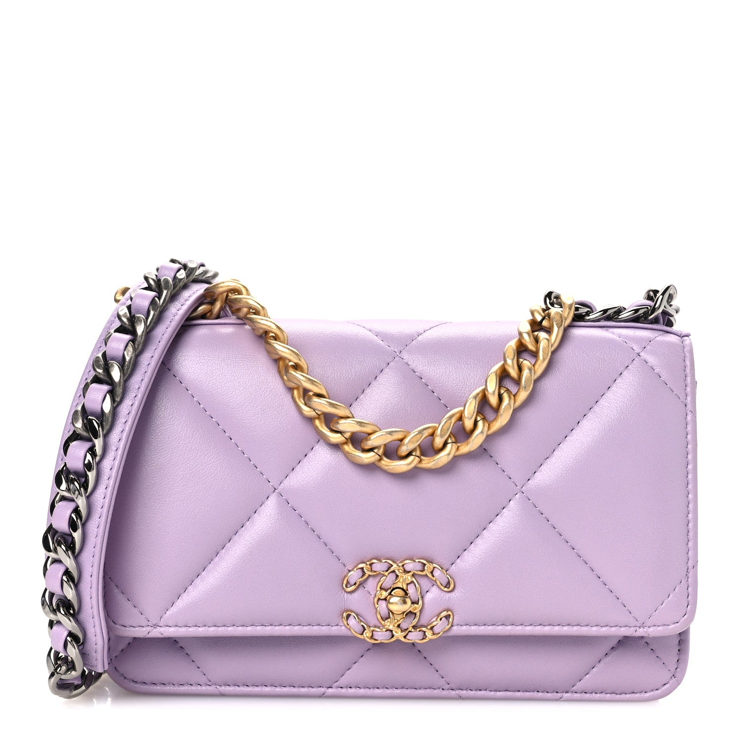 Chanel Lambskin Quilted Chanel 19 Wallet On Chain WOC Light Purple 1 of 11