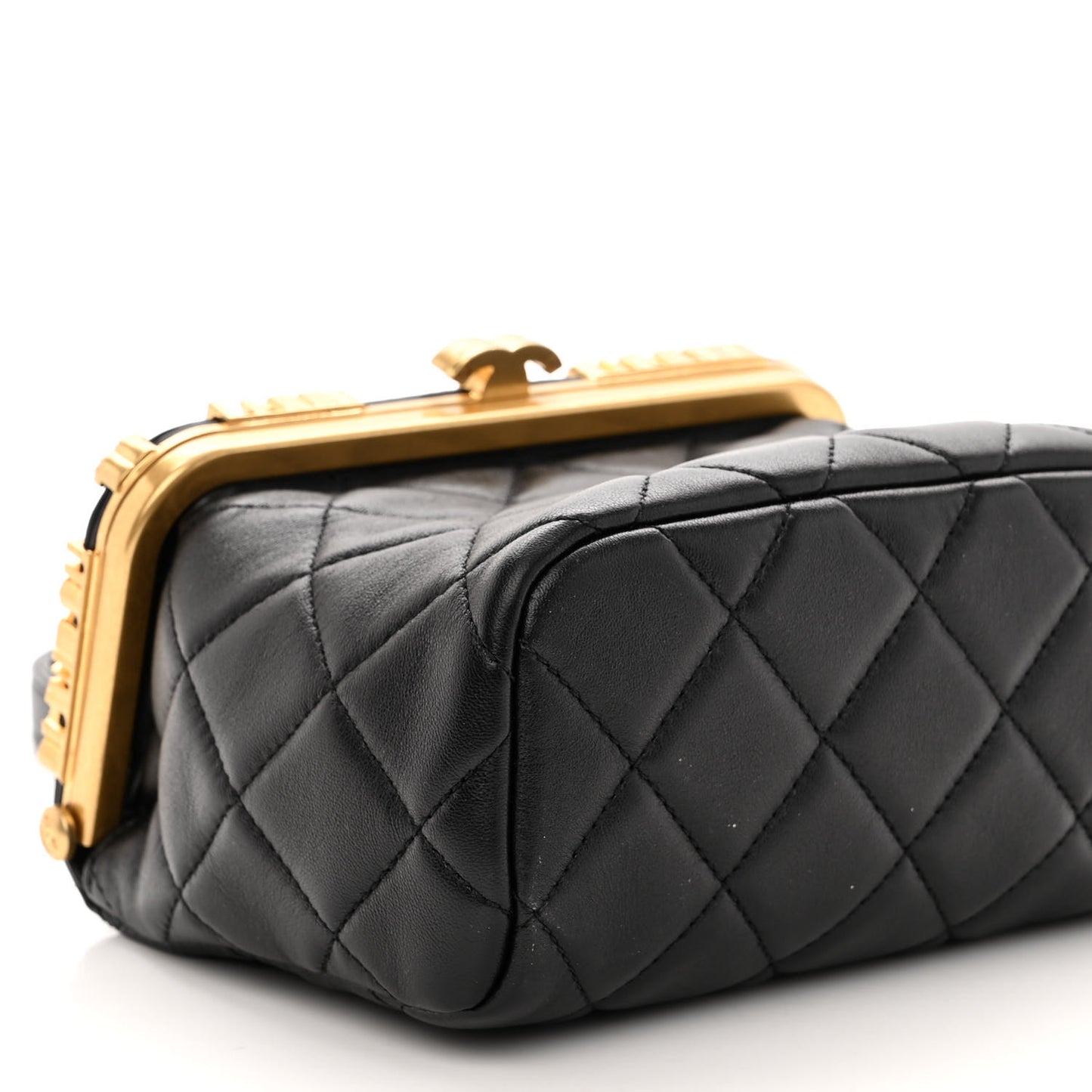 Lambskin Enamel Strass Quilted Mini Paris Monaco Kiss Lock Vanity Black