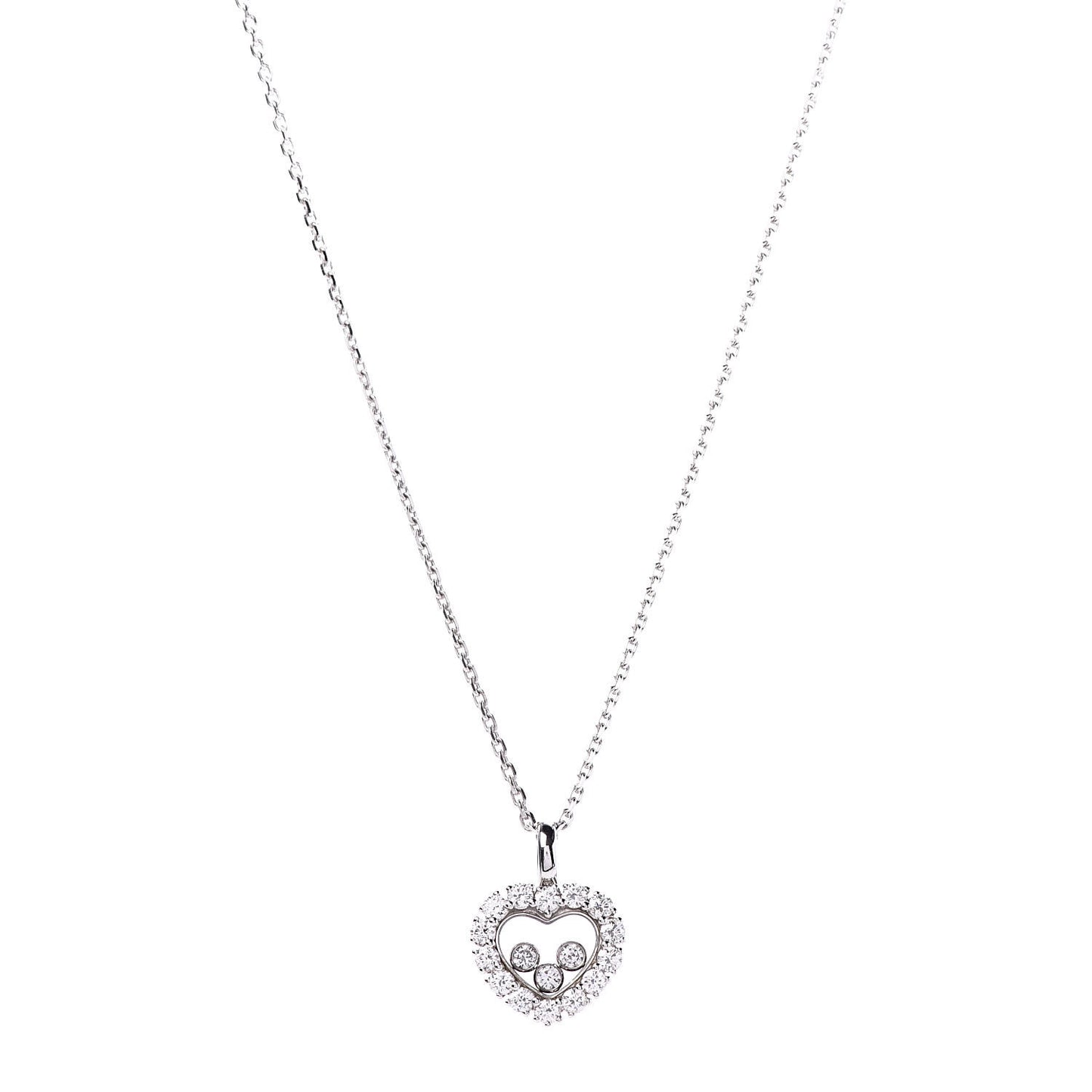 18K White Gold 3 Diamond Happy Diamond Icons Heart Pendant Necklace