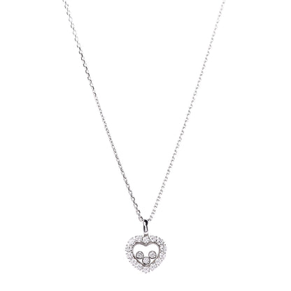 Chopard 18K White Gold 3 Diamond Happy Diamond Icons Heart Pendant Necklace 1 of 8