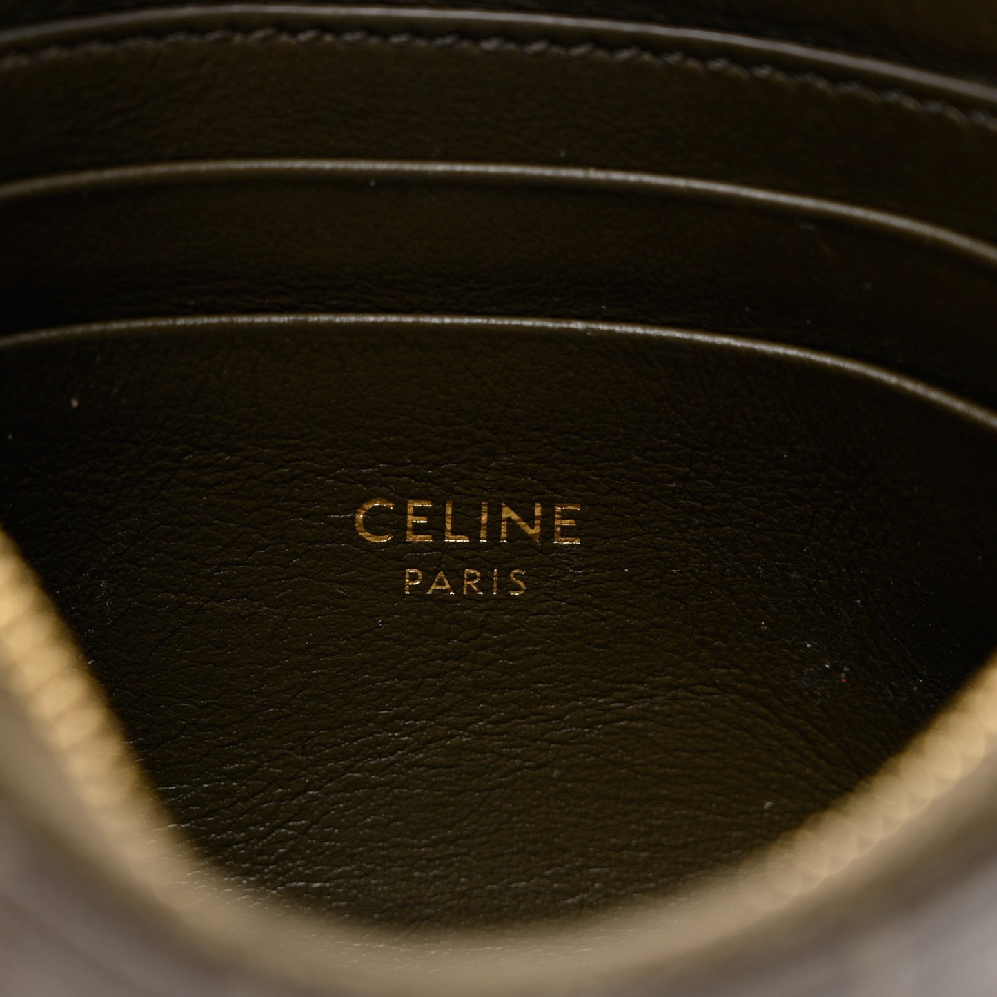 Calfskin Quilted C Charm Coin Card Pouch Khaki