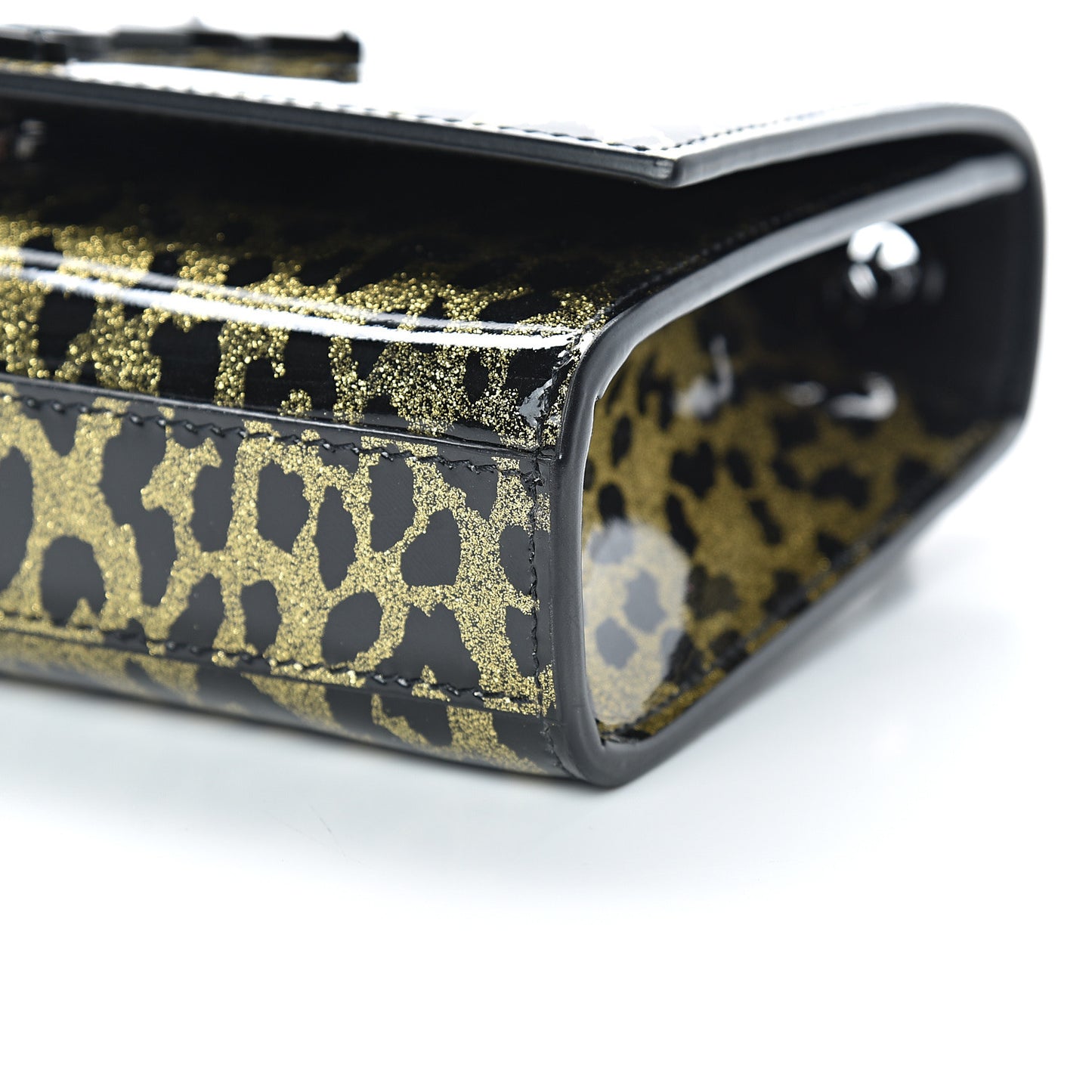 Patent Glitter Leopard Small Classic Monogram Kate Chain Wallet Black Gold