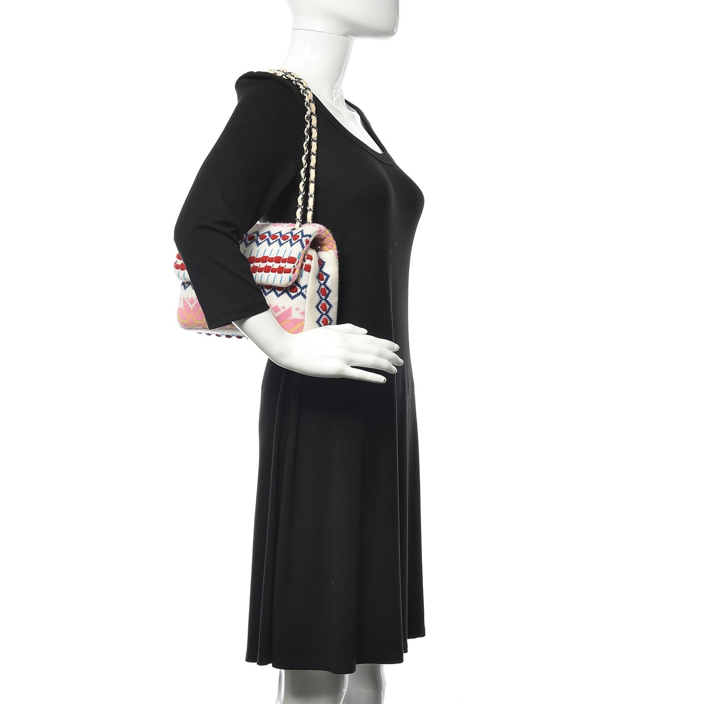 Cashmere Knit Medium Single Flap Multicolor White