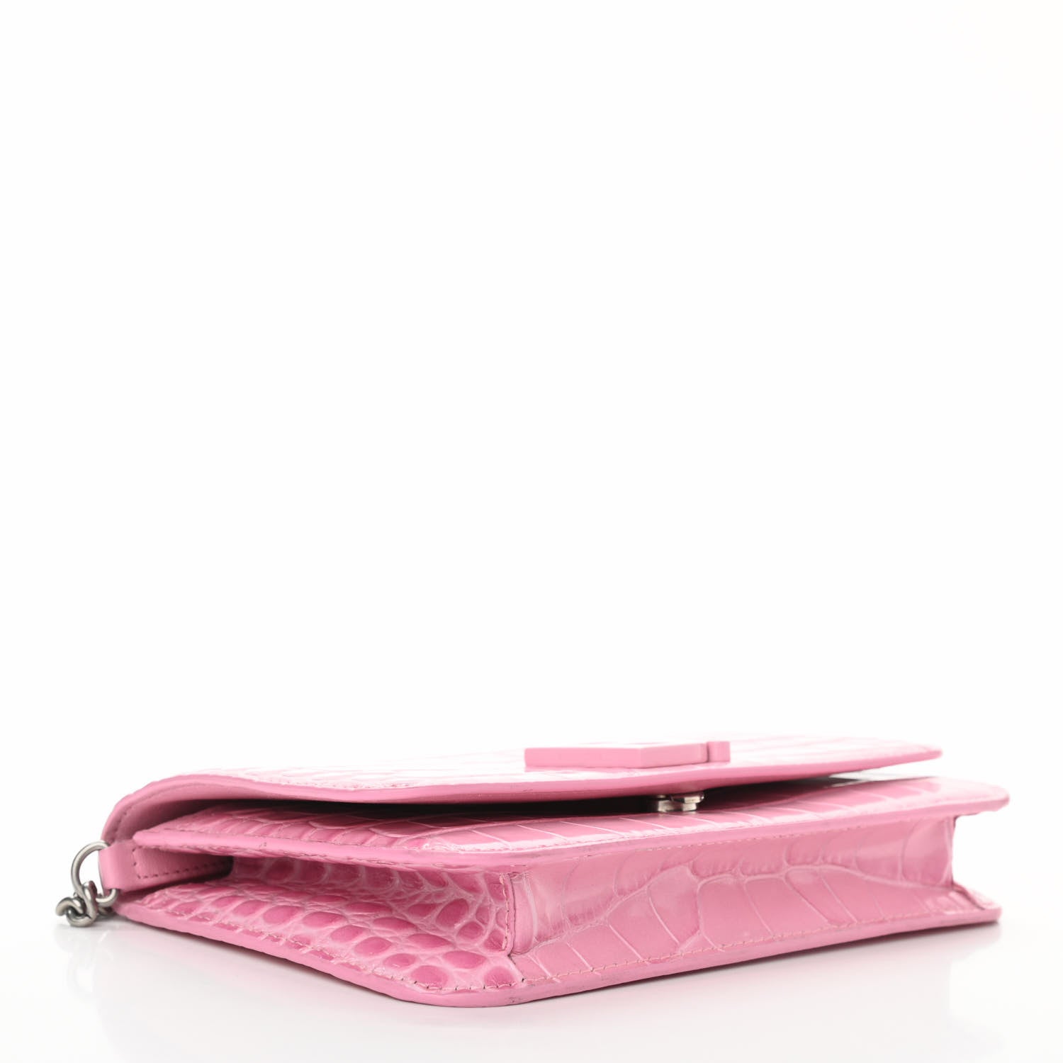 Balenciaga Patent Crocodile Embossed B Wallet On Chain Pink 4 of 10