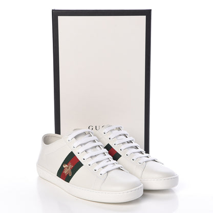 Gucci Calfskin Web Bee Embroidered Womens Ace Sneakers 38 White Green 9 of 9