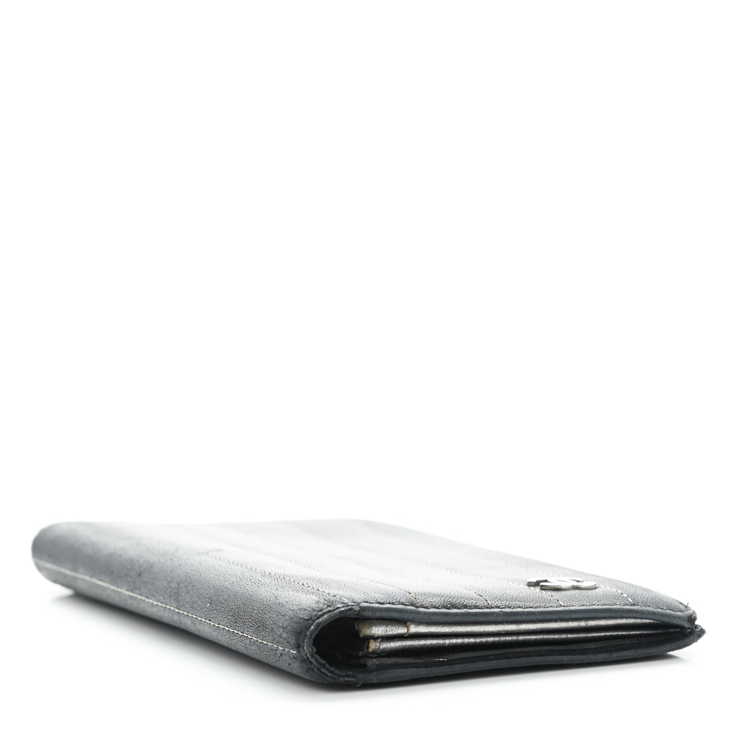 Lambskin Vertical Quilted Mademoiselle Yen Wallet Black
