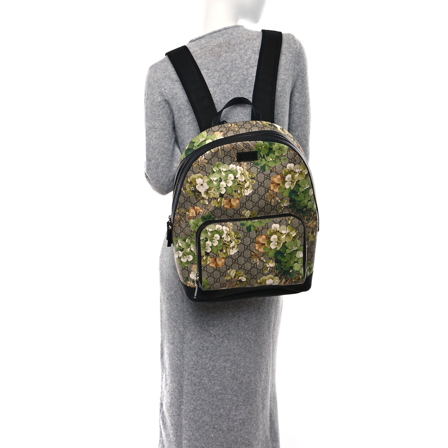 GG Supreme Monogram Blooms Medium Day Backpack Beige New Military Black