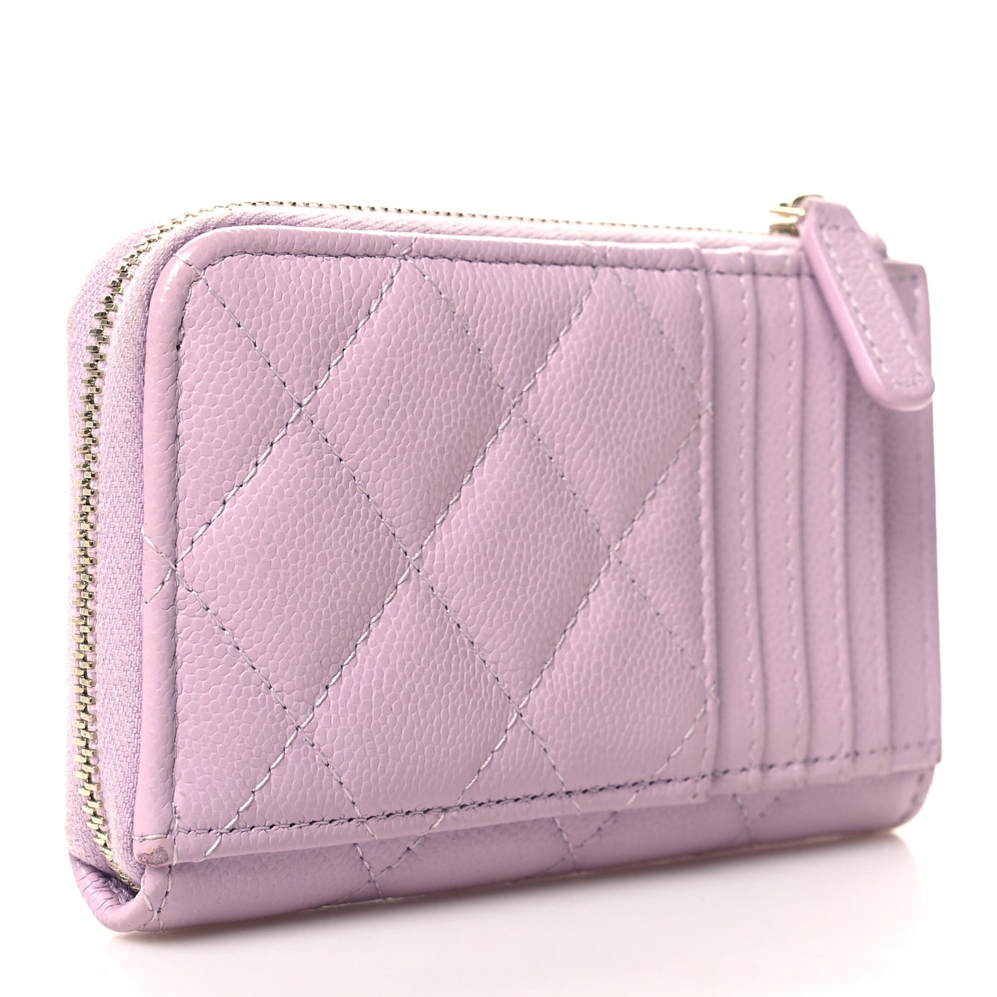 Caviar Quilted CC Zip Around Card Holder Light Purple