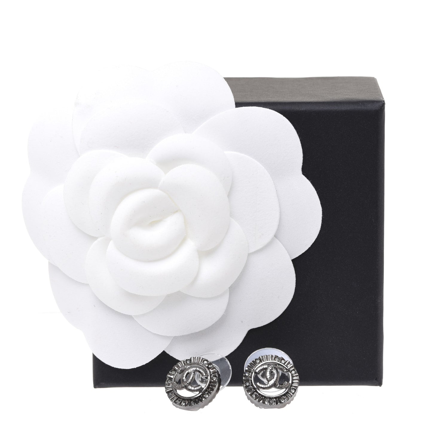 Ruthenium Crystal CC Round Earrings Silver