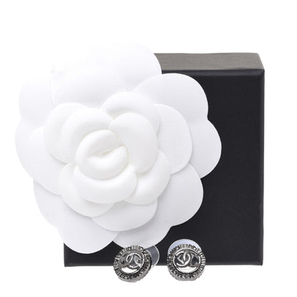 Chanel Ruthenium Crystal CC Round Earrings Silver 5 of 5