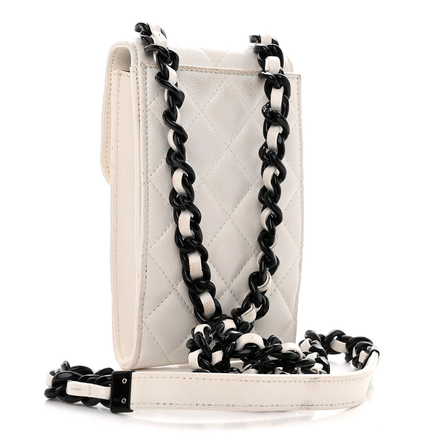 Caviar Quilted My Everything Clutch With Chain White Black