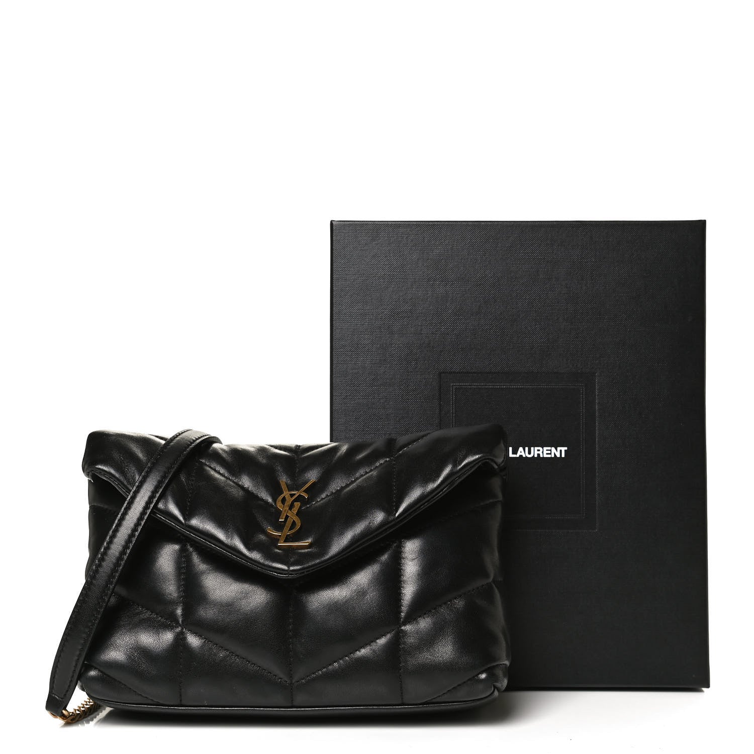 Saint Laurent Lambskin Quilted Toy Loulou Puffer Monogram Chain Satchel Black 13 of 13