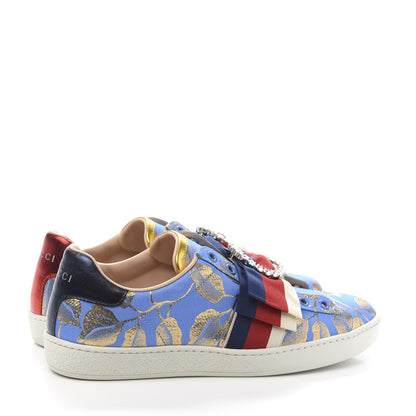 Gucci Lurex Jacquard Crystal Sylvie Web Branches Womens Ace Sneakers 38 Pervinca Gold 5 of 10