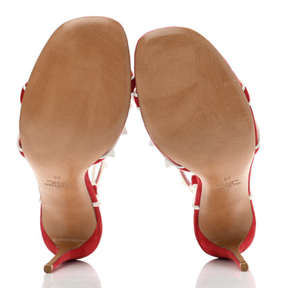 Valentino Garavani Suede Free Rockstud Ankle T-Strap 105mm Sandals 38 Rosso Valentino White 5 of 8