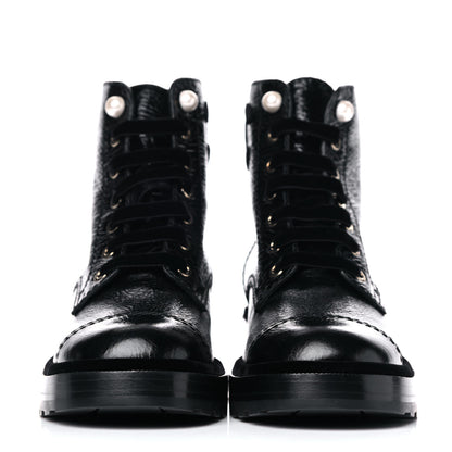 Chanel Calfskin Velvet Pearl Combat Short Boots 39 Black 2 of 9