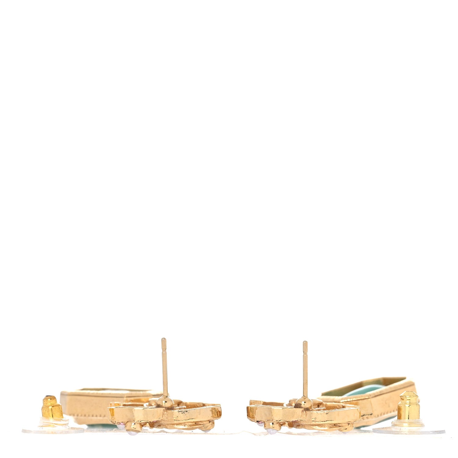 Chanel Crystal Pearl Glitter CC Drop Earrings Gold Green 3 of 5