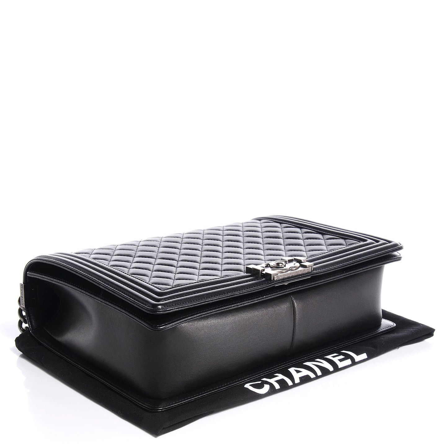 Lambskin Quilted Large Boy Flap Black