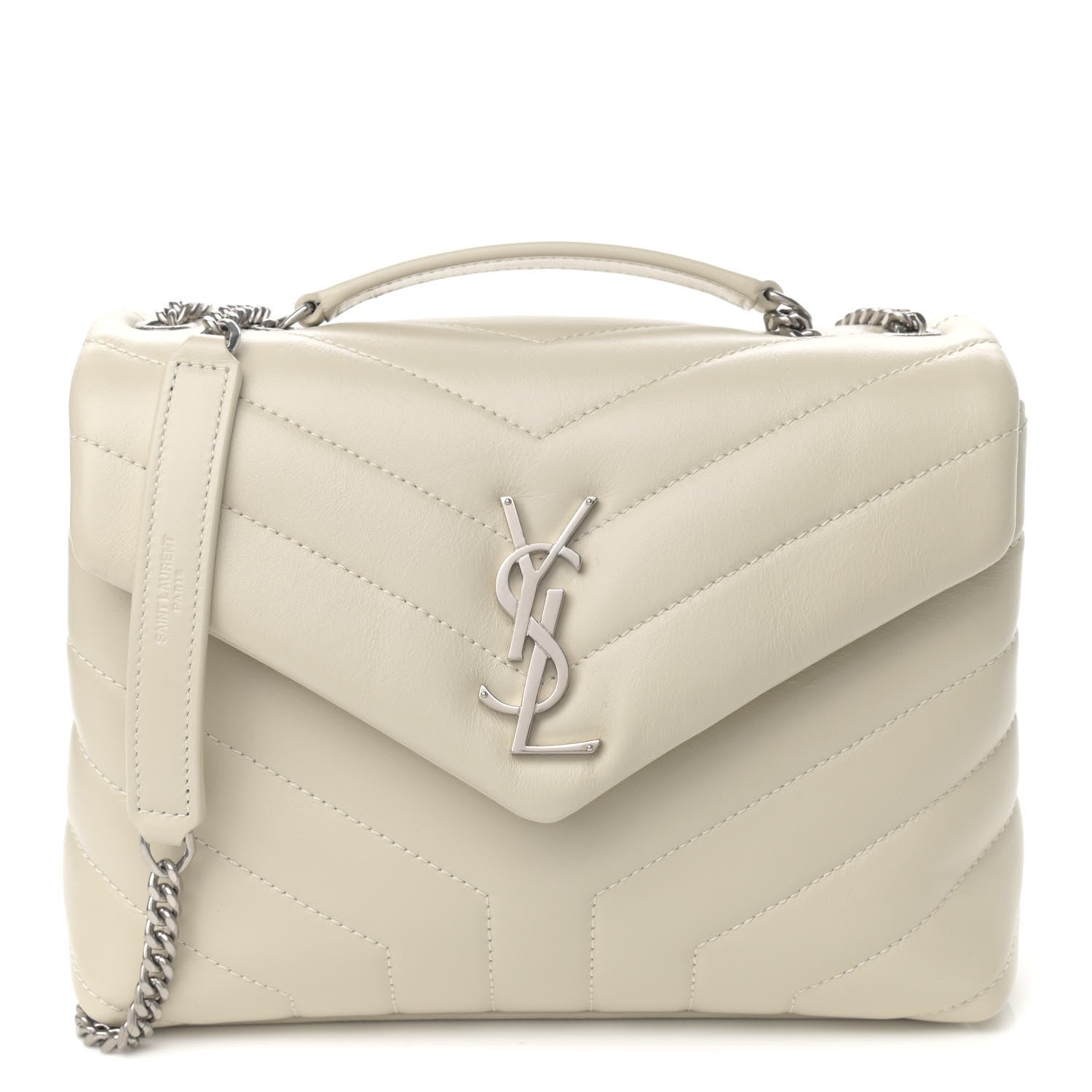 Saint Laurent Calfskin Y Quilted Monogram Small Loulou Chain Satchel Ivory 1 of 11