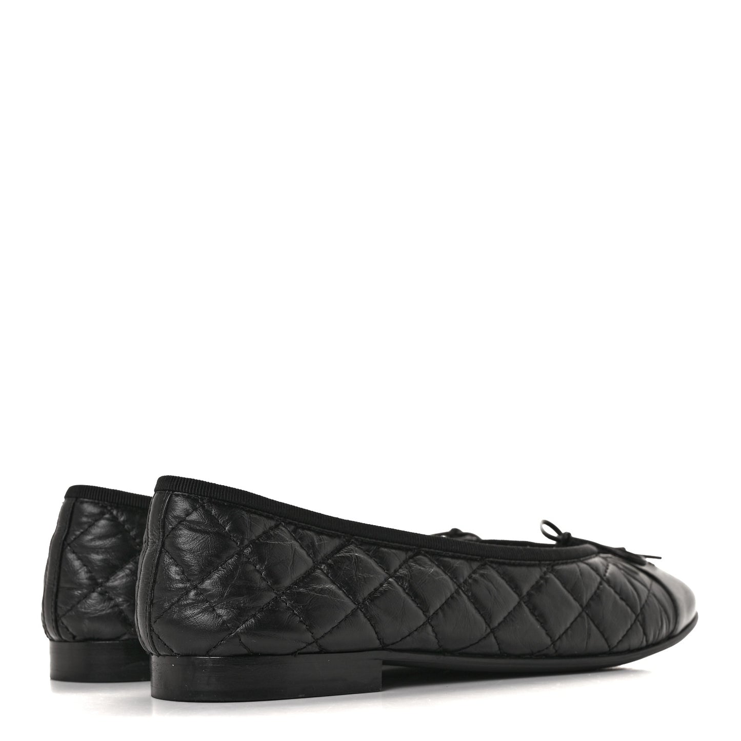 Aged Calfskin Quilted Cap Toe Ballerina Flats 40.5 Black