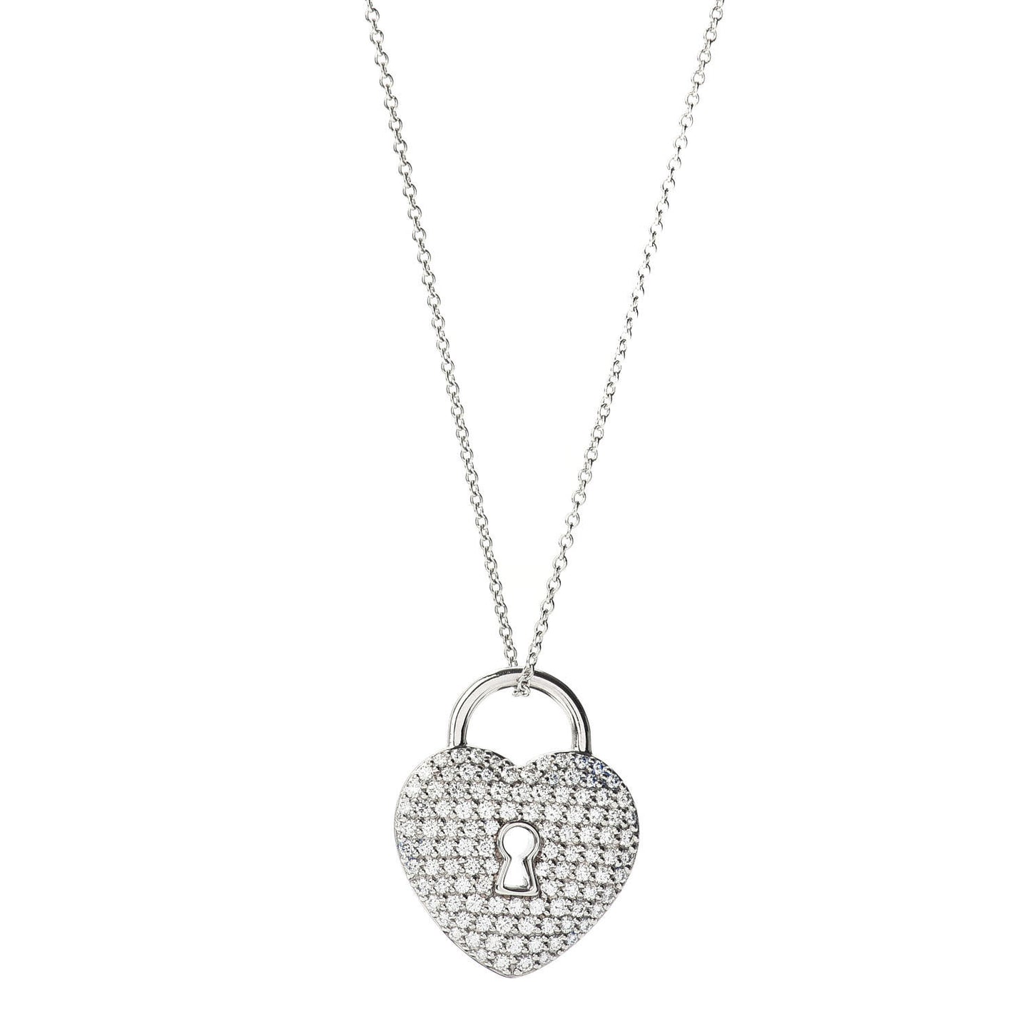 Platinum Diamond Large Heart Lock Pendant Necklace
