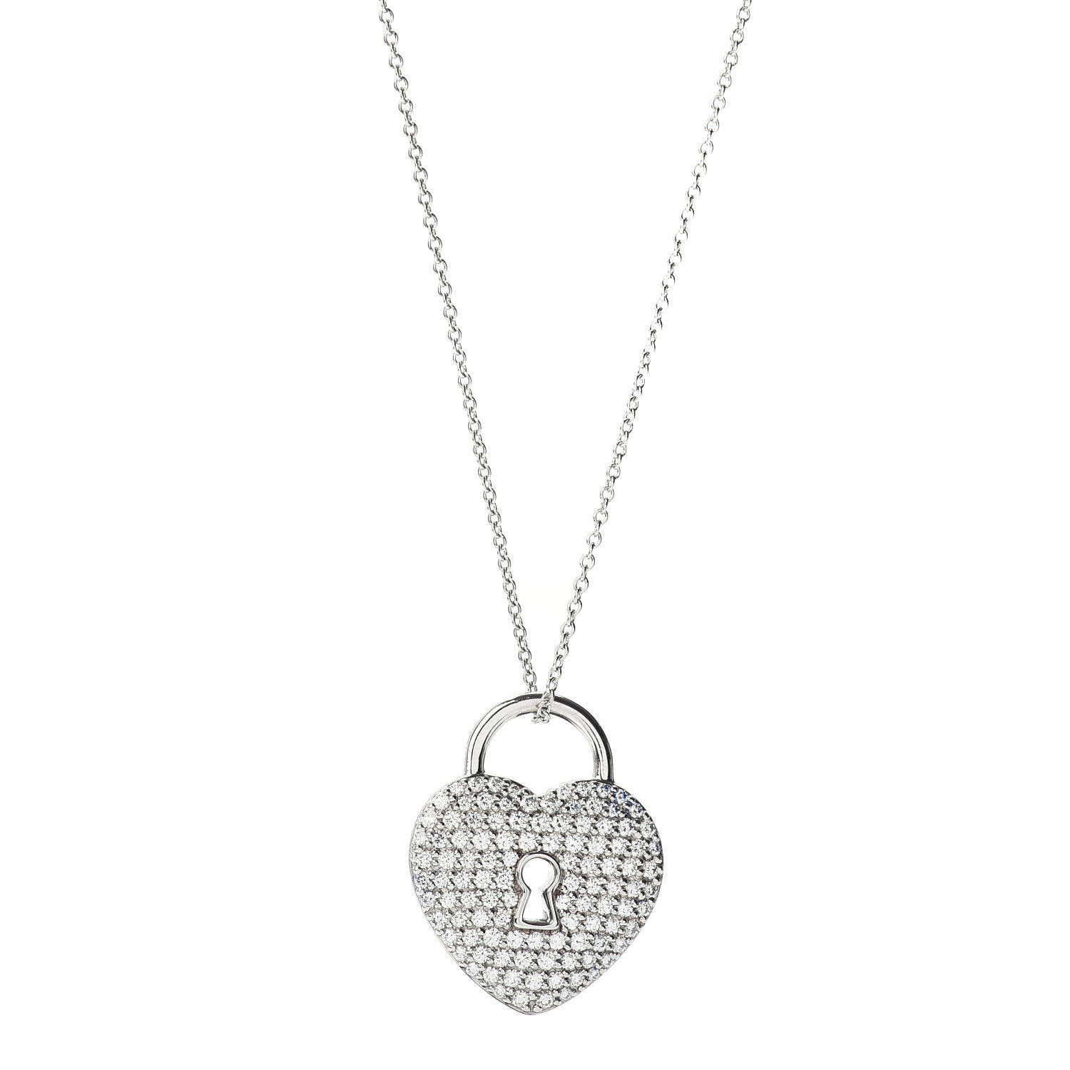 Tiffany Platinum Diamond Large Heart Lock Pendant Necklace 1 of 4
